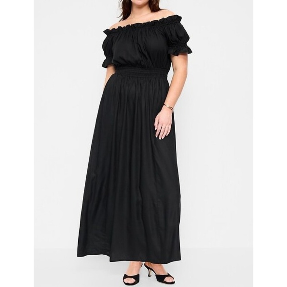 New Old Navy Maxi Dress size 2X Black Off-The-Shoulder Boho Feminine